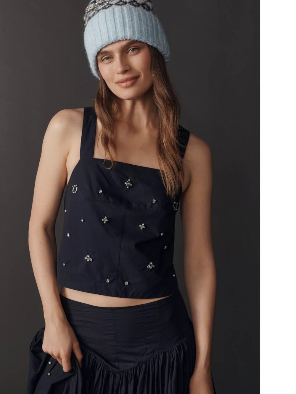 Anthropologie Maeve Sleeveless Embellished Blouse top size XL new with tag navy